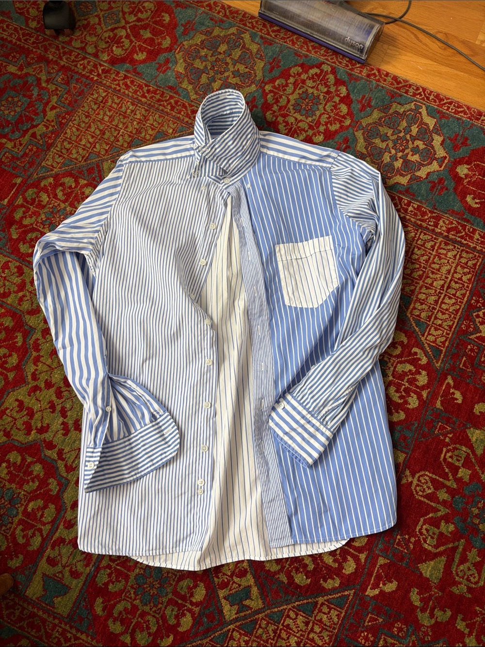 Drakes Mixed Blue and White Striped Cotton Button-Down “Fun Shirt”
